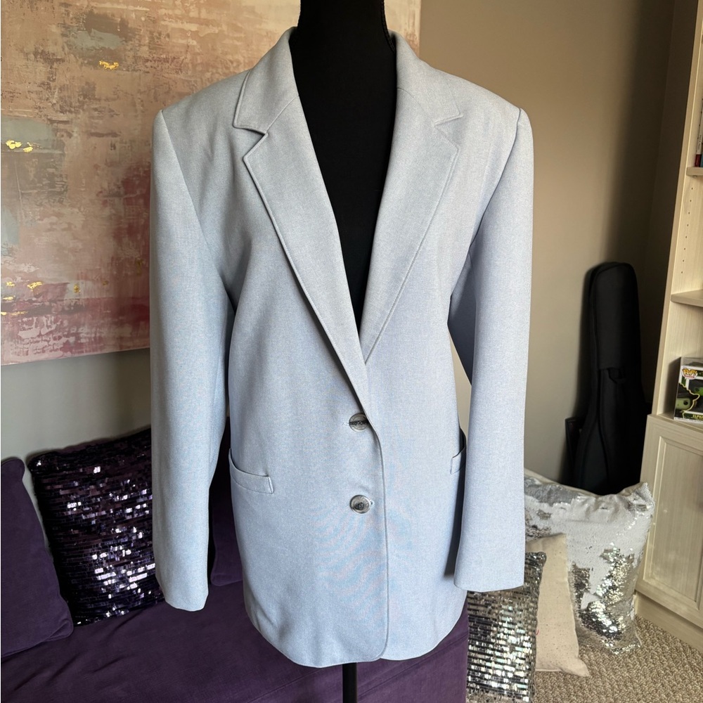 TanJay Blue Classic Oversized Blazer with Notched Lapels and Relaxed Fit No Size